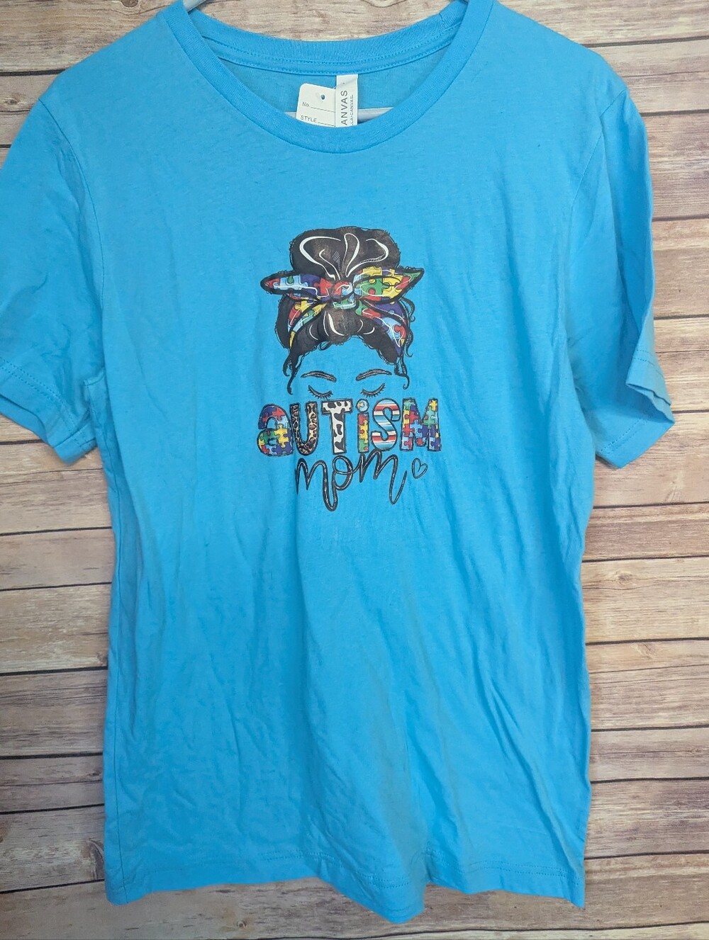Autism Mom T-Shirt Women’s Medium Blue Puzzle Piece Awareness Graphic Tee NWT